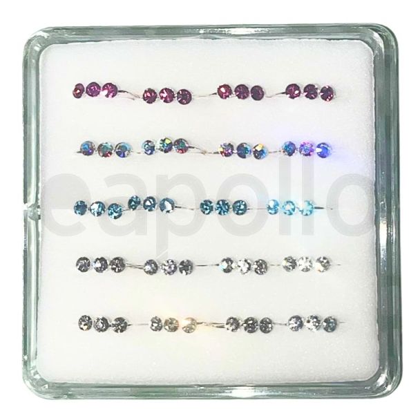 Sterling Silver Crystal Nose Rings - Assorted Colours (10mm)