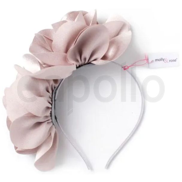 Satin Covered Aliceband With Double Flower - Champagne Grey (5mm Wide)
