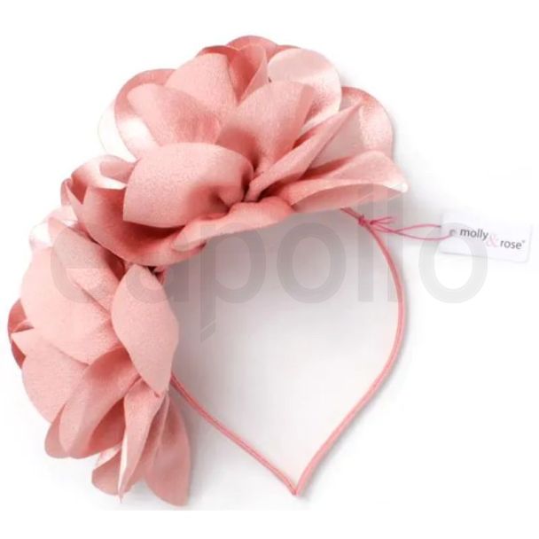 Satin Covered Aliceband With Double Flower - Pink (5mm Wide)