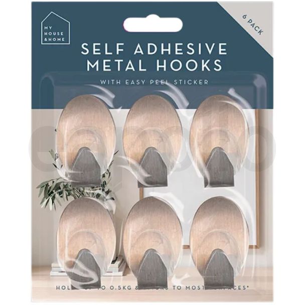 Self-Adhesive Metal Wall Hooks – Pack of 6