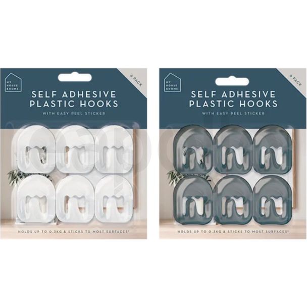 Self-Adhesive Plastic Hooks – Pack of 6 (Assorted Colours)