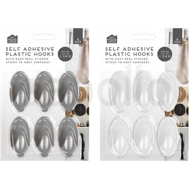 Self-Adhesive Plastic Wall Hooks – Pack of 6