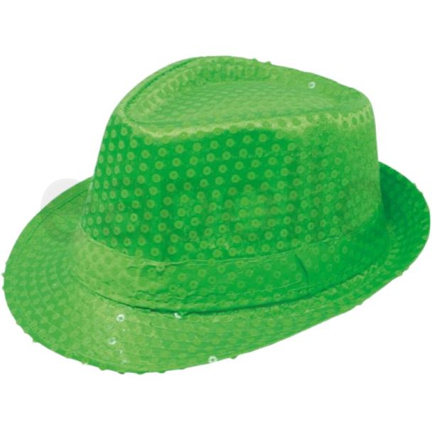 Sequined Gangster Hat for Adults - Neon Green