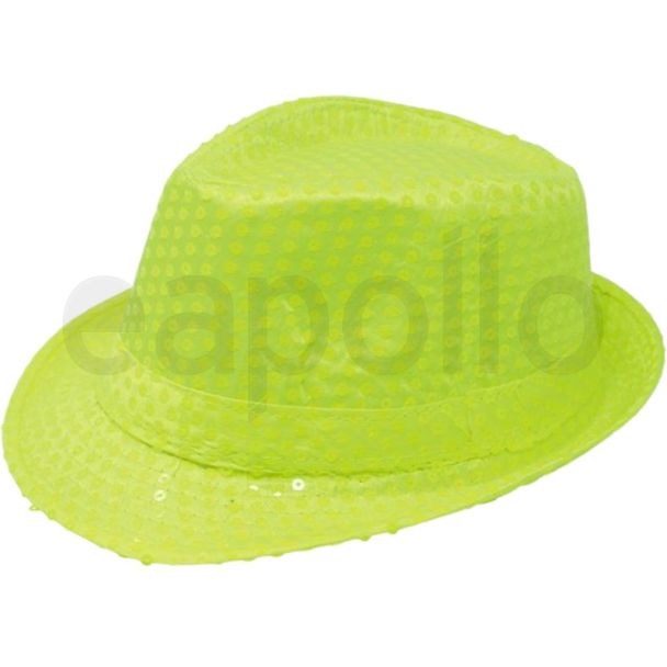 Sequined Gangster Hat for Adults - Neon Yellow