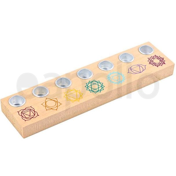 Seven Chakra Wooden Candle Holder – (17cm Width)