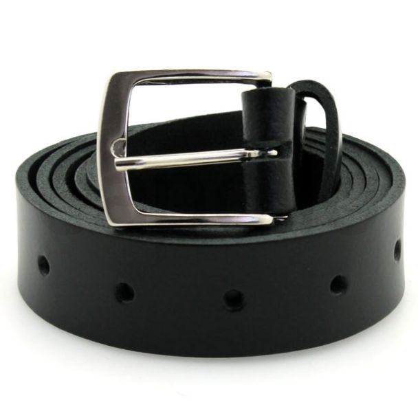 Men's 1 Inch Wide Shiny Genuine Leather Belt - Black (Medium)
