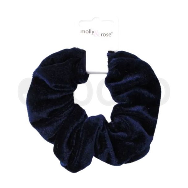Navy Blue Large Shiny Velvet Hair Scrunchie - 12cm