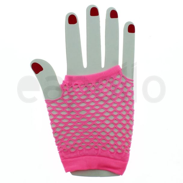 Short Ladies Fishnet Gloves - Neon Pink