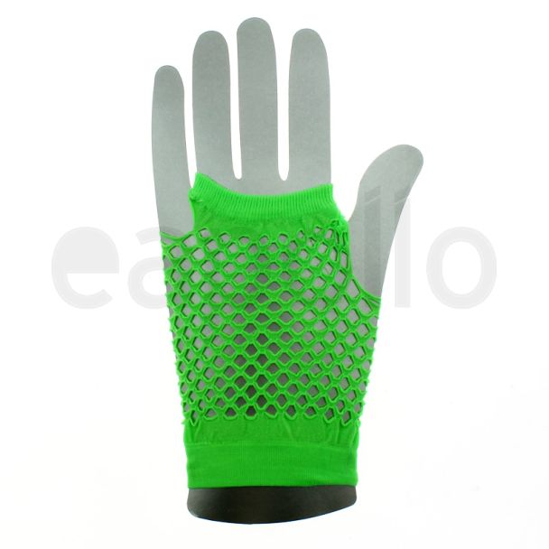 Short Ladies Fishnet Gloves - Neon Green