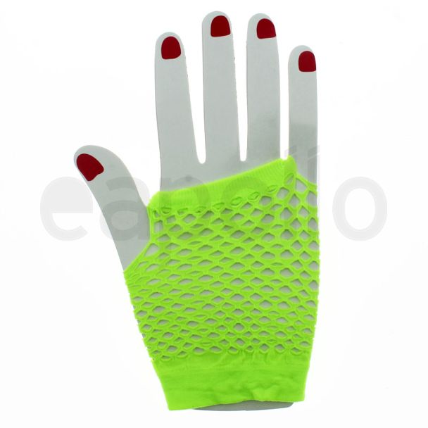 Short Ladies Fishnet Gloves - Neon Yellow