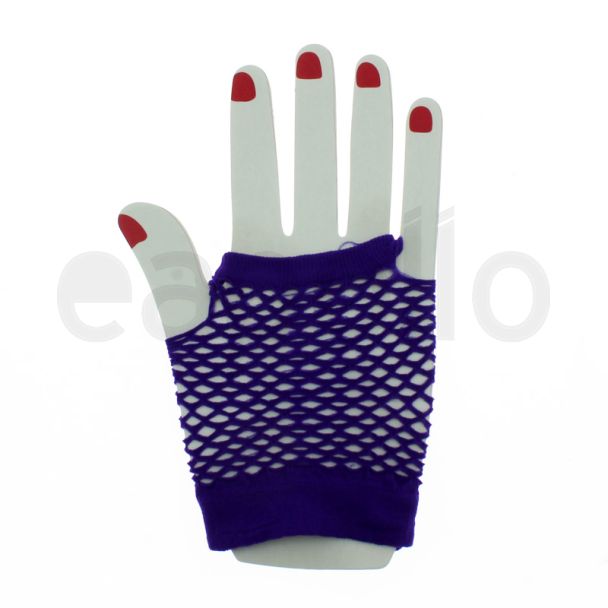 Short Ladies Fishnet Gloves - Purple