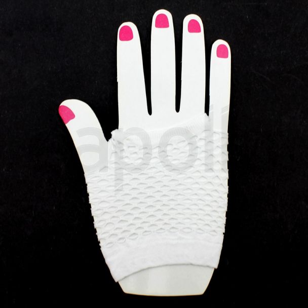Short Ladies Fishnet Gloves - White