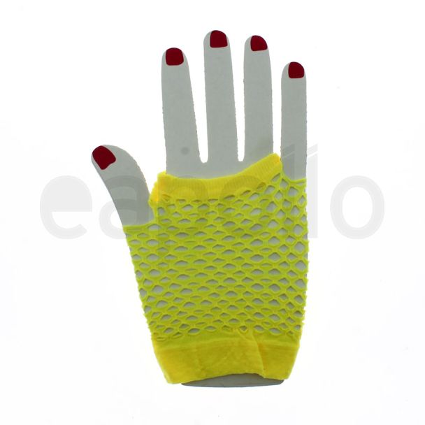 Short Ladies Fishnet Gloves - Yellow