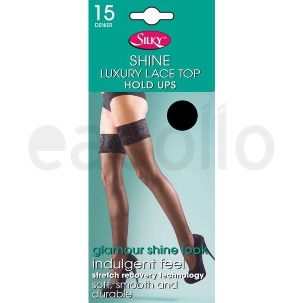 Silky's 15 Denier Super Shine Lace Top Hold Ups - Large (Black)