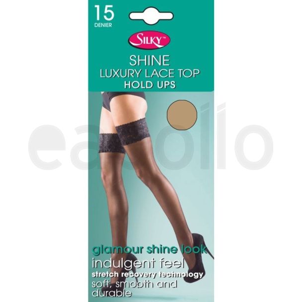Silky's 15 Denier Super Shine Lace Top Hold Ups - Medium (Nude) 