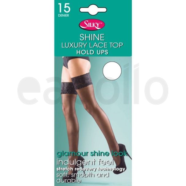 Silky's 15 Denier Super Shine Lace Top Hold Ups - Medium (White)