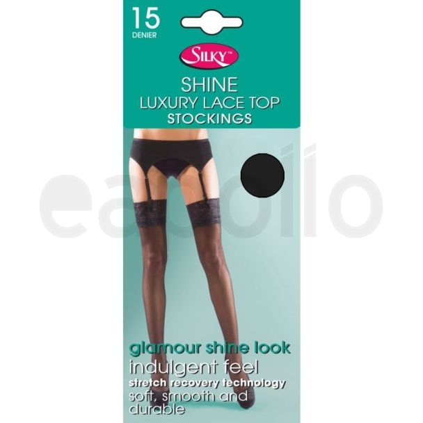 Silky's 15 Denier Super Shine Lace Top Stockings - Barely Black (One Size)