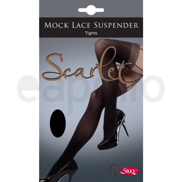 Silky's Mock Lace Suspender Scarlet Tights - Black