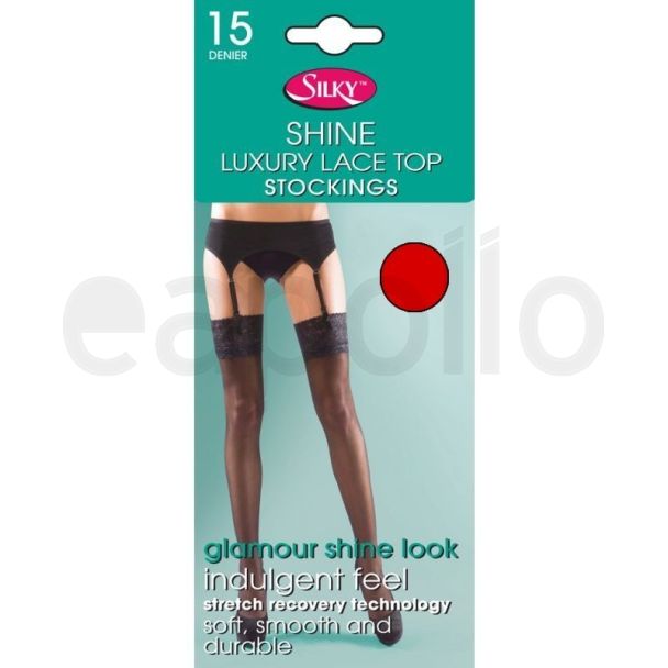 Silky's Super Shine Lace Top Stockings - One Size (Red)