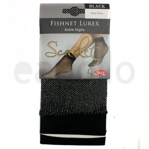 Silky Scarlet Fishnet Lurex Ankle Highs (One Size) - Black
