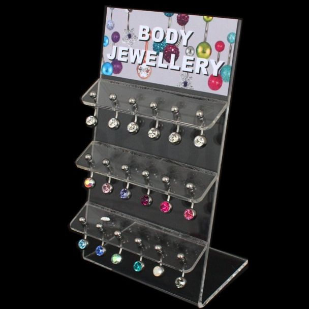 Silver Steel Belly Bars With Assorted Colours Crystals- 15mm