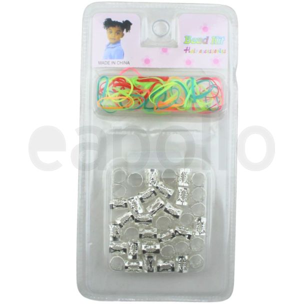 Silver Adjustable Hair Braid Beads & Elastics Set