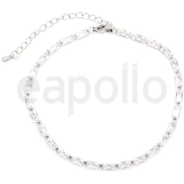 Rectangle Crystal Silver Anklet
