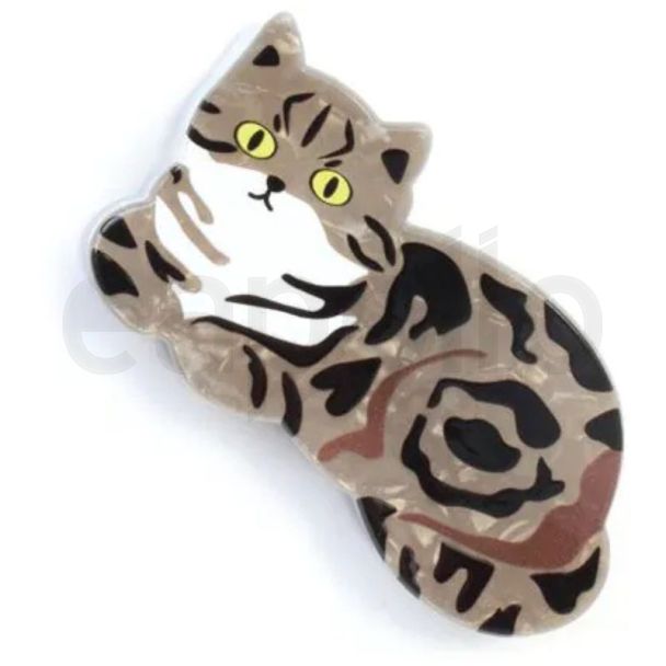 Acrylic Brown Pearlescent Cat Shaped Hair Clamps - 8cm