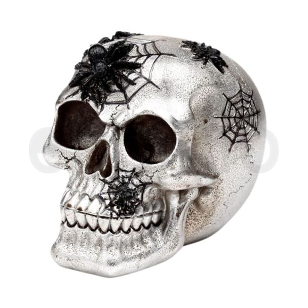 Silver Skull with Black Spiders & Webs - 11cm