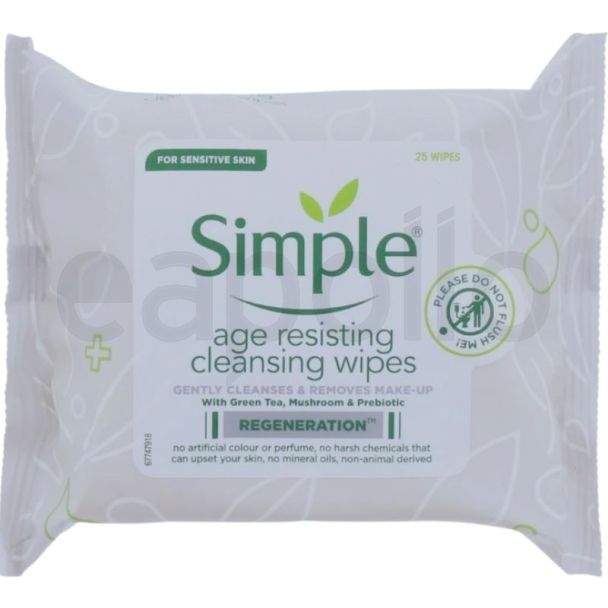 Simple Age Resisting Cleansing Wipes -25 Wipes