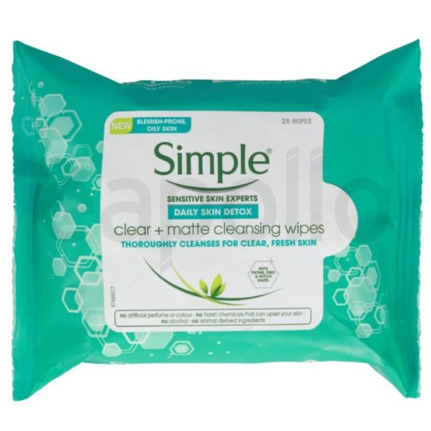 Simple Clear + Matte Cleansing Wipes 