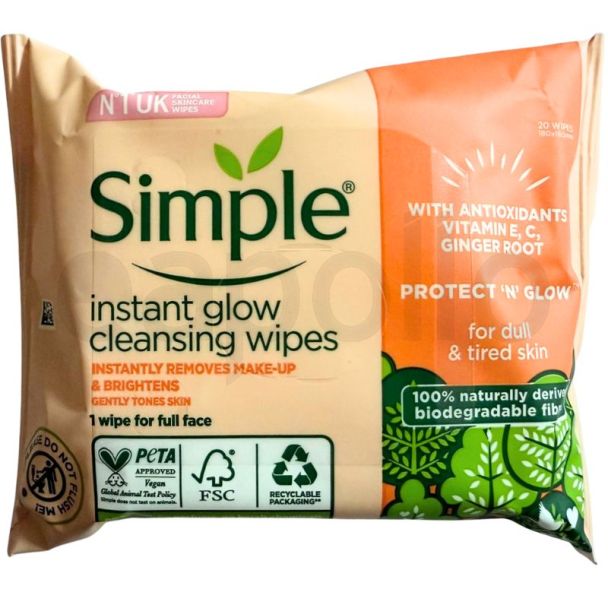 Simple Instant Glow Cleansing Wipes -20 Wipes