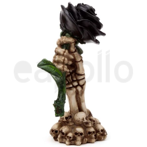 Skeleton Hand Holding Black Rose Figurine - 17cm