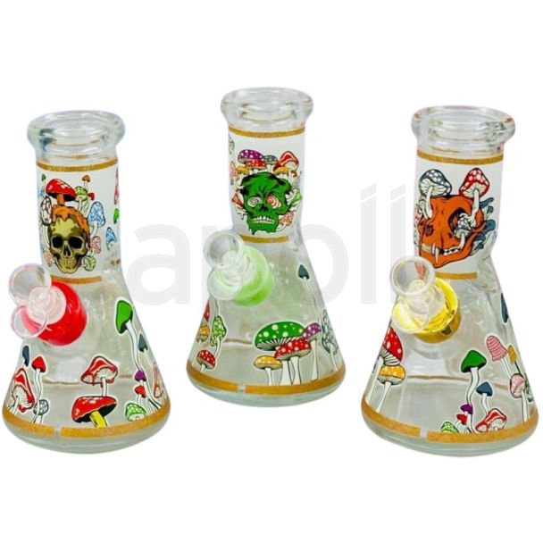 Skull & Mushroom Glass Waterpipe - Assorted (8inch)