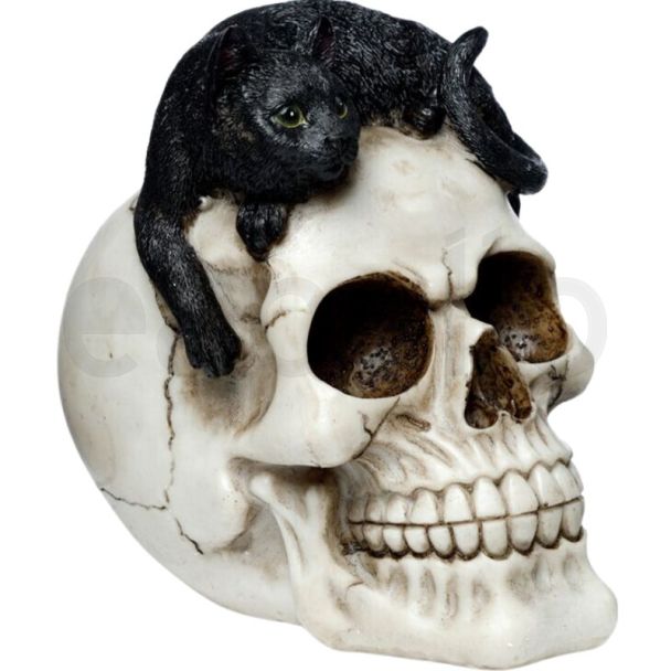 Skull with Black Cat Design Ornament 