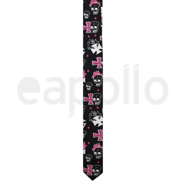 Skulls & Cross Design Black Neck Tie 