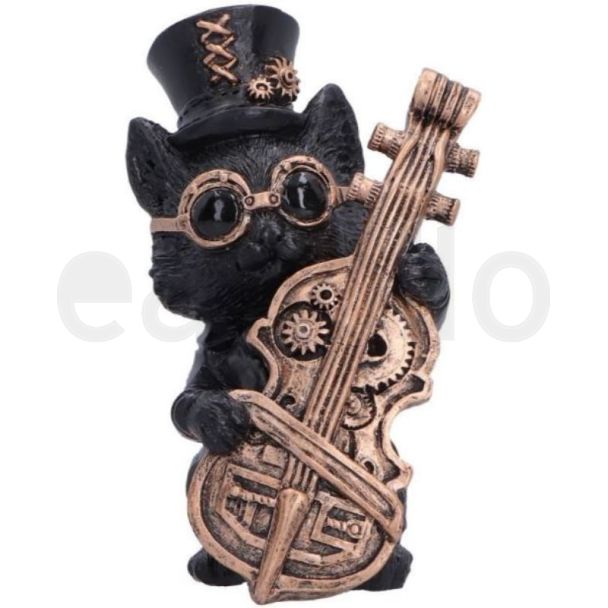 Steampunk Black Cat Figurine Playing Cello – 10cm