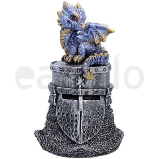 Blue Dragon Figurine on Knight Helmet – 13.2cm
