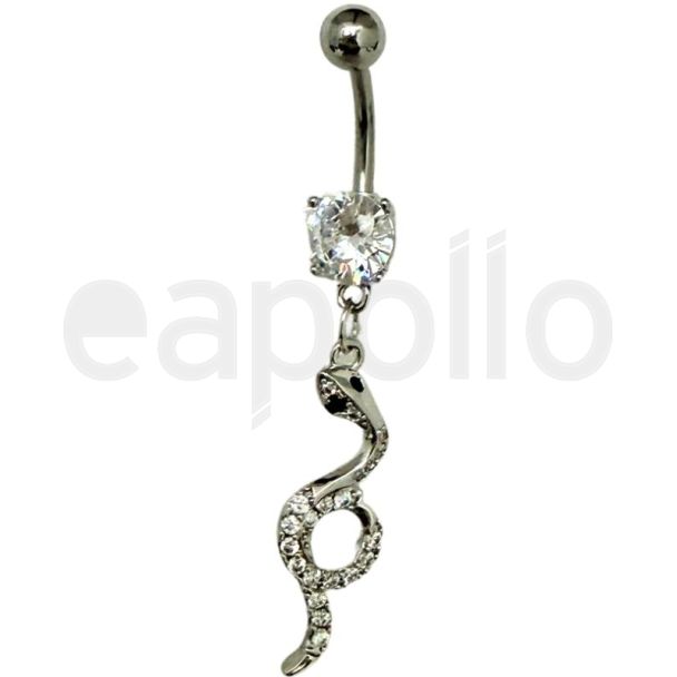 Snake Design Belly Bar - Silver - 50mm