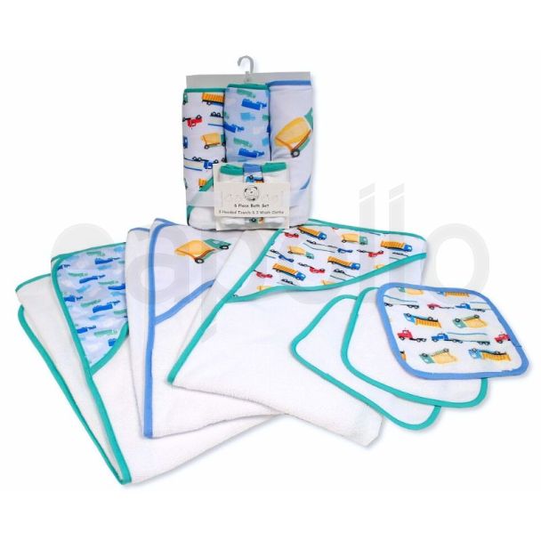 Snuggle Baby Hooded Towel & Wash Cloths (6 pieces Bath Set) - Asst.