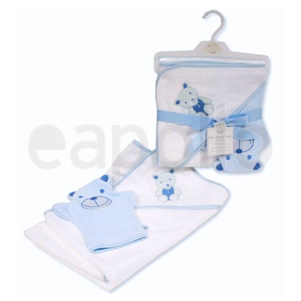 Snuggle Baby Hooded Towel & Wash Mitt Set 100% Cotton - Sky Blue