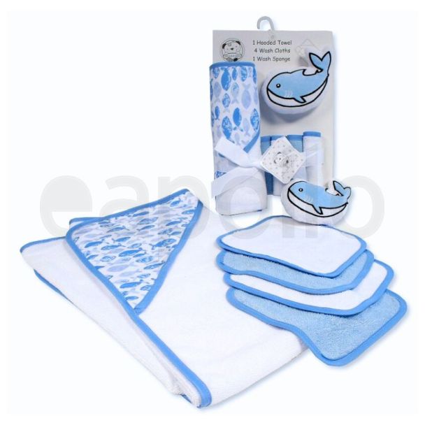 Snuggle Baby Hooded Towel With Wash Cloths & Sponge - Sky Blue