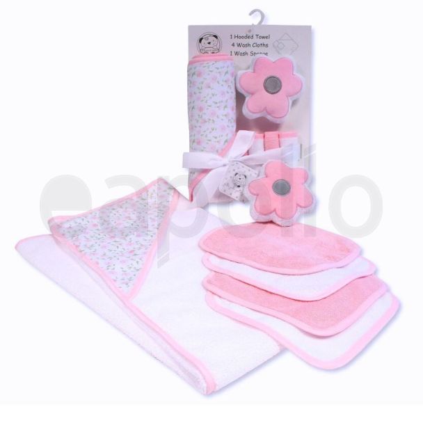 Snuggle Baby Hooded Towel With Wash Cloths & Sponge - Pink