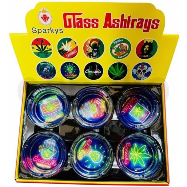 Sparkys Mix Design Glass Ashtray - Assorted (10 x 4cm)