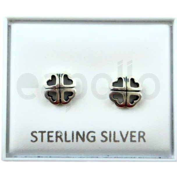 Sterling Silver Heart Flower Design Ear Studs (6mm)