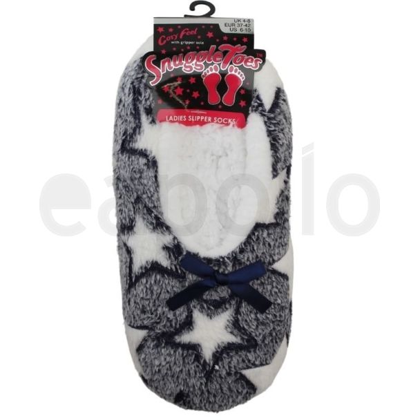 Ladies Slipper Socks Star Design With Gripper Sole (1 Pack) - Asst. 