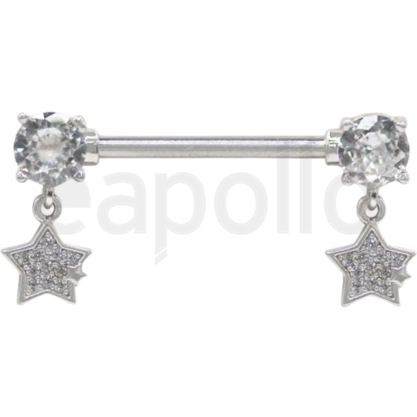 Starfall Crystal Nipple Bar – Clear 14mm