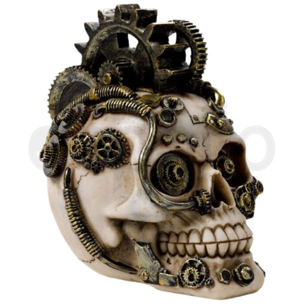 Steampunk Style Skull with Cogs & Springs Figurine - 16.5cm