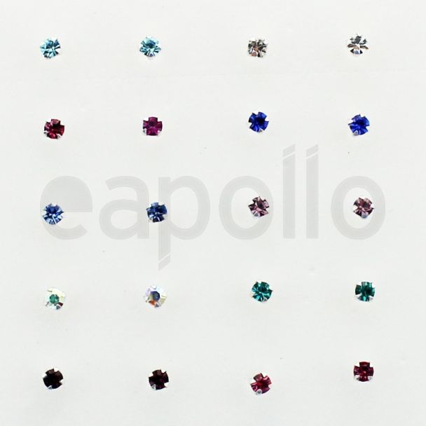 Sterling Silver  Swarowsky Crystal Claw Set Nose Wires - Assorted Colours-2 mm