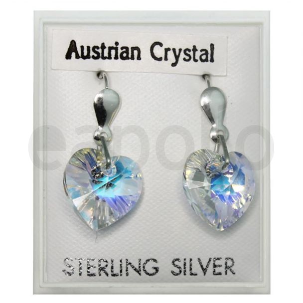 Sterling Silver Austrian Crystal Heart Earrings (15mm)